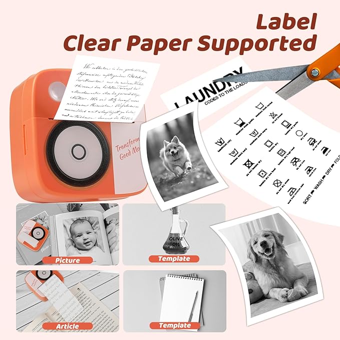 Mini Thermal Sticker Maker - Bluetooth Portable Printer with 10 Rolls Paper | Wireless Compact Device for Study Notes, Journals, Receipts | Home, Office, School Use