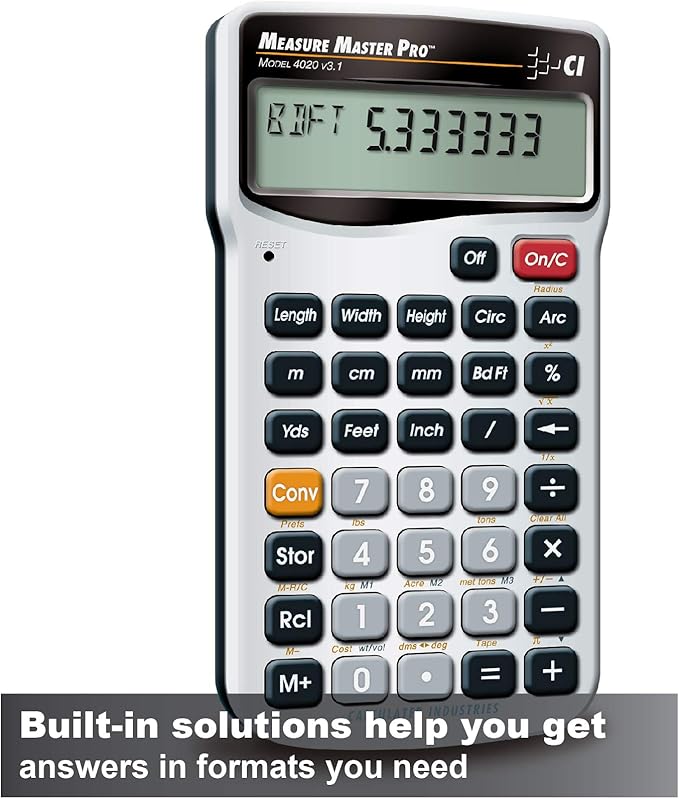 Calculated Industries 4020 Measure Master Pro Feet-Inch-Fraction and Metric Construction Math Calculator, Silver