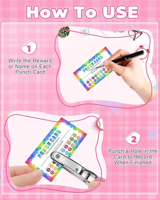 UCEC 200 PCS Reward Chart for Kids with Circle Star Hole Puncher, Incentive Loyalty Reward Punch Card for Classroom with Handheld Single Punches Kit to Behavior for Business School Students Teachers