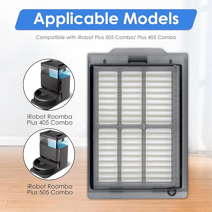 (4 Pack) Plus 405 Combo Replacement HEPA Filters Compatible with iRobot Plus 505 Combo robot + AutoWash dock/Plus 405 Combo Robot Vacuum, Canister Filters, Upright Filter