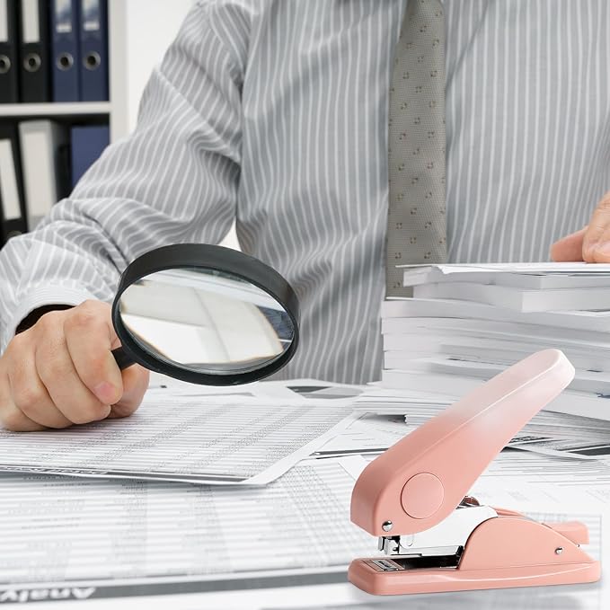 Effort-Saving Lever Teacher Stapler with 1000 Staples, 24/6 and 26/6 Stapler for desks, Offices, and classrooms（Pink）