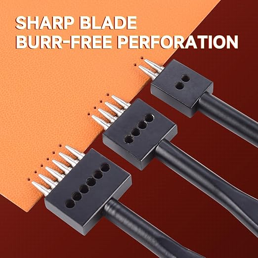 Leather Hole Punch Tool Set, 2/4/6 Prongs, Round Hole Chisel Kit, Professional Leathercraft Tools (4mm)