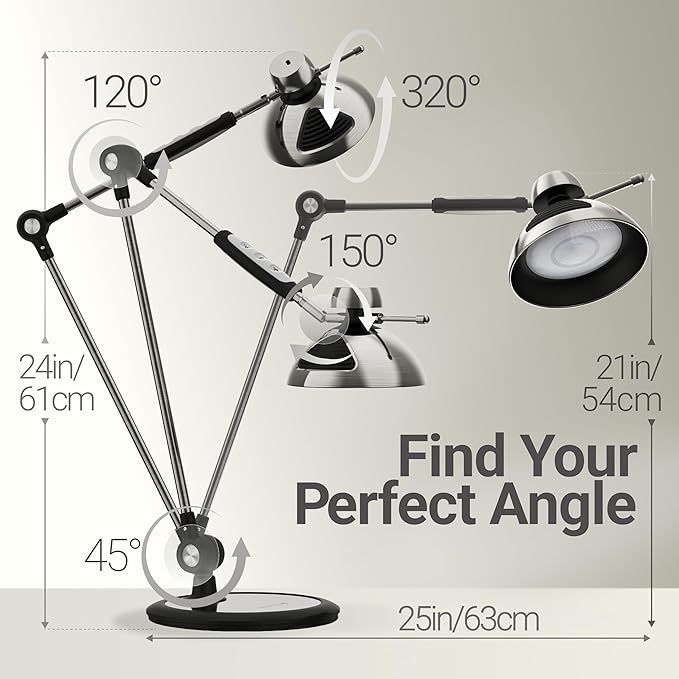 OTUS LED Desk Lamp for Home Office with Gesture Control | Eye-Caring Desk Light 1500 Lux, 12 Brightness & 3 Color | Architect Desk Lamp with Adjustable Swing Arm | Table Light for Work, Study, Reading