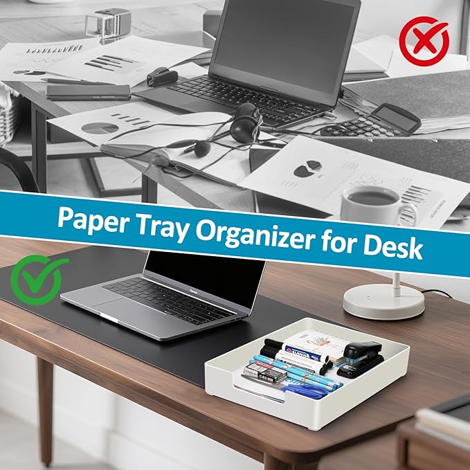 Letter-Size Tray Desk Letter Paper Tray Stackable Letter Tray Paper Holder File Organizer for Office Supplies School Home Desk Accessories Anti-Skid Stacking (White) 2Pcs