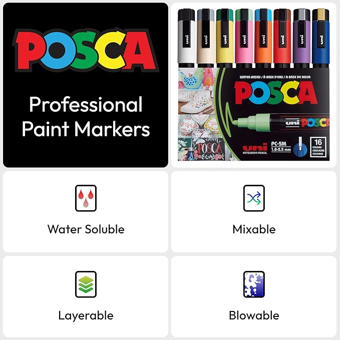 Posca Paint Marker PC-5M Medium Bullet Standard Colors Set of 16 Art Markers