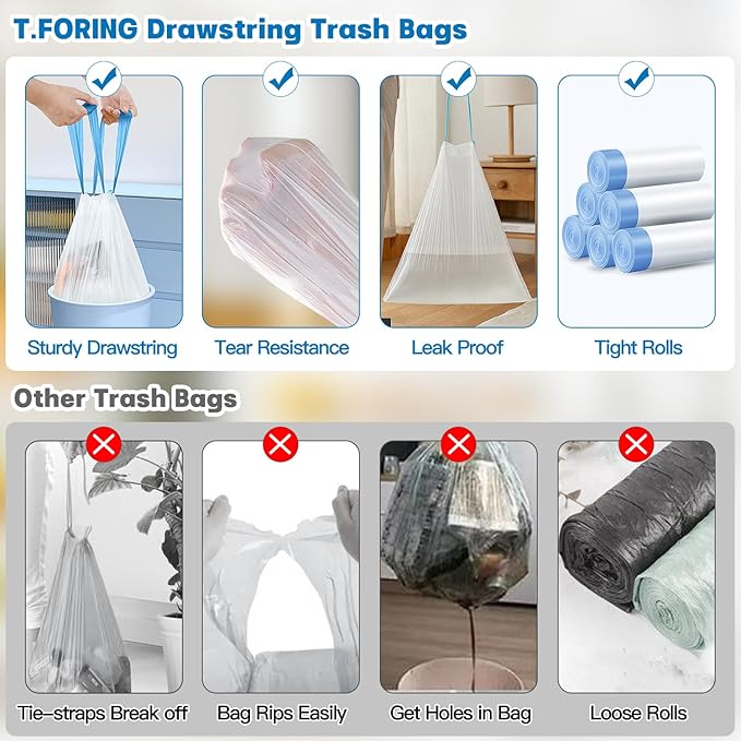 6 Gallon Trash Bags Drawstring 1.1 Mil - 120 Count Medium Garbage Bags,22.5 Liter Strong Plastic Trash Can Liners Unscented,Thick Waste Basket Bags for Home Bathroom Office Kitchen