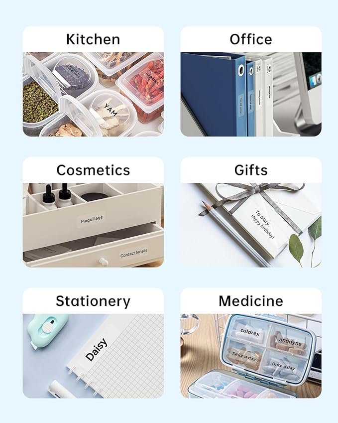 NIIMBOT D11 Label Maker Tape 6Rolls Clear Label Paper 0.55" X 1.18" (14 X 30mm) 210 Labels/Roll, Compatible for NIIMBOT D11 D110 Label Printer, Thermal Paper Black on Transparent, 6-Roll