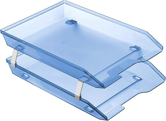 Acrimet Facility 2 Tier Letter Tray, Front Load, Letter Size/A4, Desktop File Organizer, Plastic (Clear Blue Color)