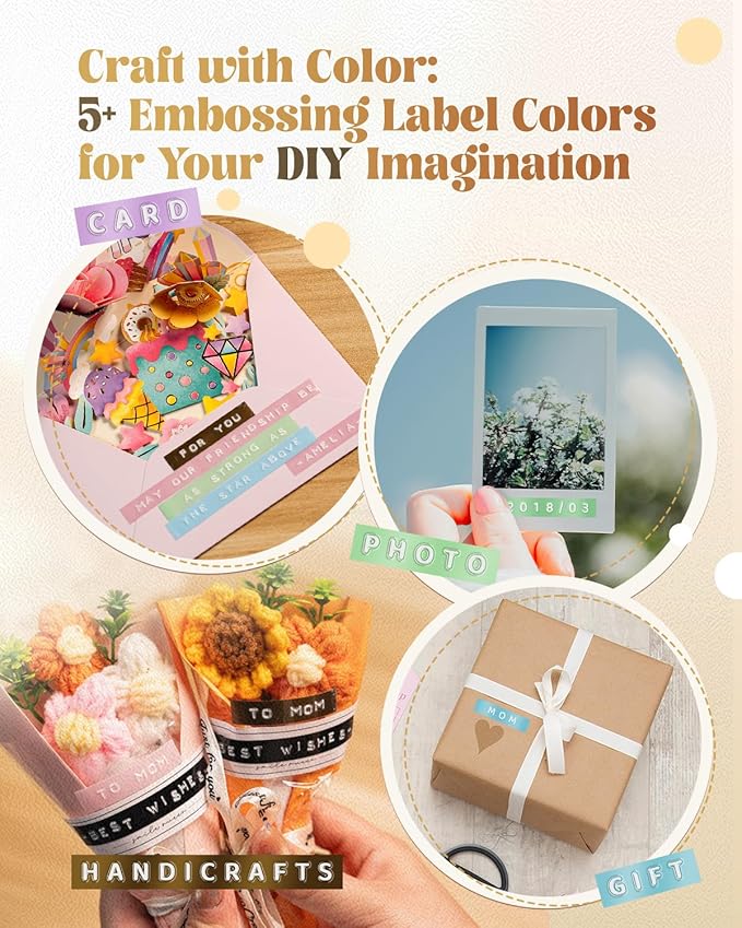 Embossing Label Maker Machine, 10-Roll Color 3D Embossed Tapes, Retro Vintage Label Maker, Old School Manual Embosser for Home DIY Crafts & Scrapbook Supplies
