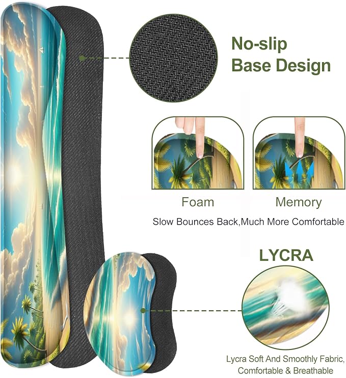 Large Mouse Pad and Keyboard Wrist Rest, Extended Mouse Pad with Wrist Support Ergonomic, Non-Slip Desk Mat, Desk Protector Blotter for Home Office, Sunny Beach