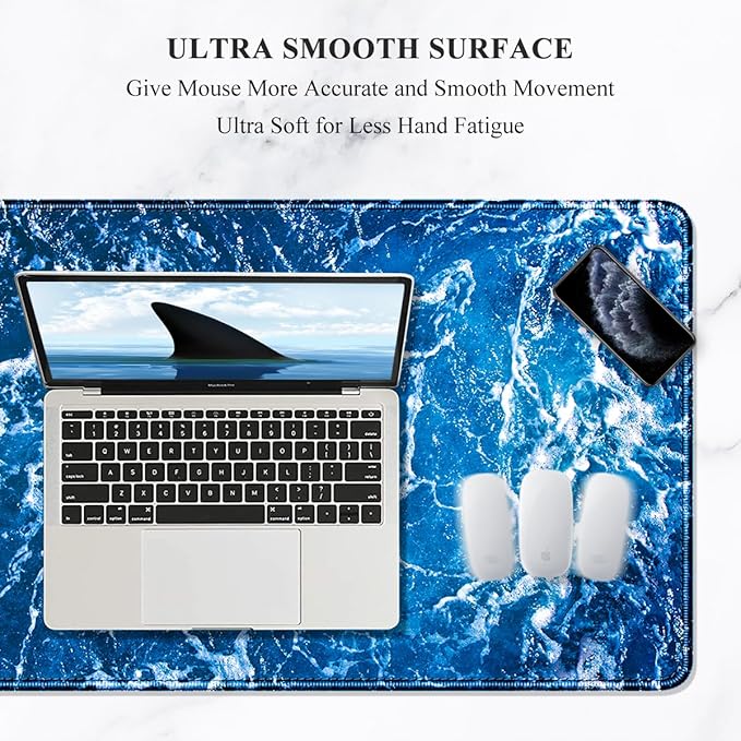 Auhoahsil Large Mouse Pad, XXL Desk Pad, Extened 35" x 15", Non-Slip Rubber Base, Stitched Edges, Superior Surface, Waterproof Keyboard Mat, Large Mousepad for Gamer, Office & Home, Beautiful Ocean
