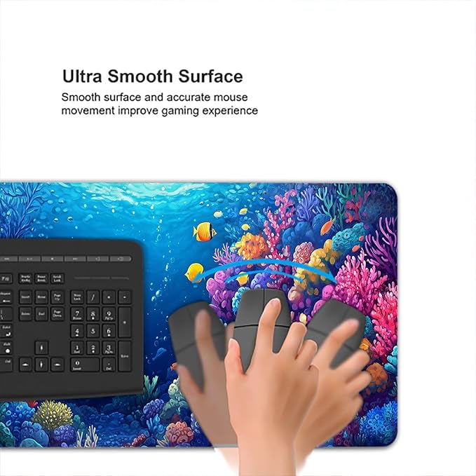 Ocean Fish Desk Pad Mouse Pad Colorful Cartoon Coral Fish Sea Mousepad XL Large Gaming Mouse Pad Laptop Keyboard Mat Desk Pad Office Home Decor for Women Girl 31.5"x11.8"