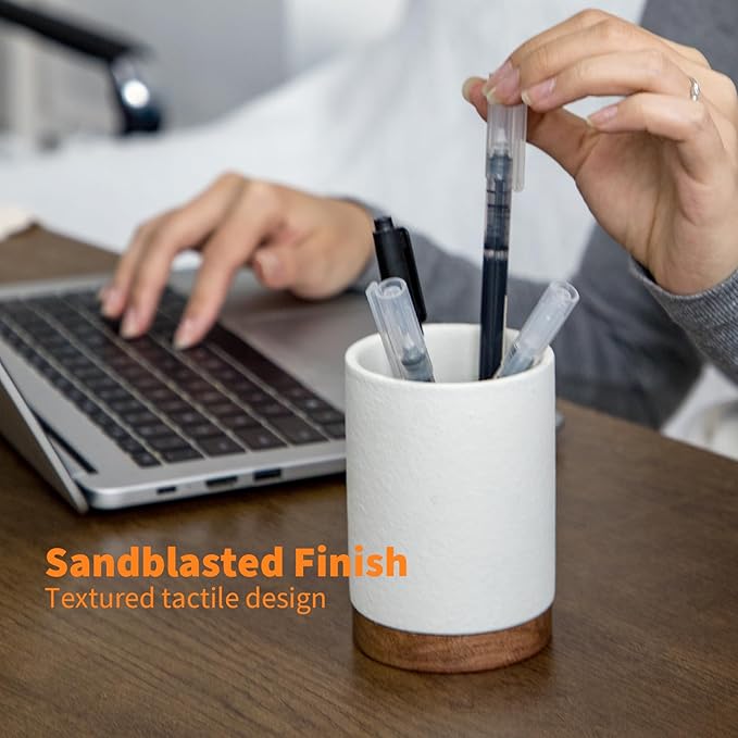 Pen Holder for Desk, Ceramic Pencil Organizer & Makeup Brush Holder, Office Decor and Desk Accessories，Perfect Office Organization,Teacher Supplies (White, Set / 1)