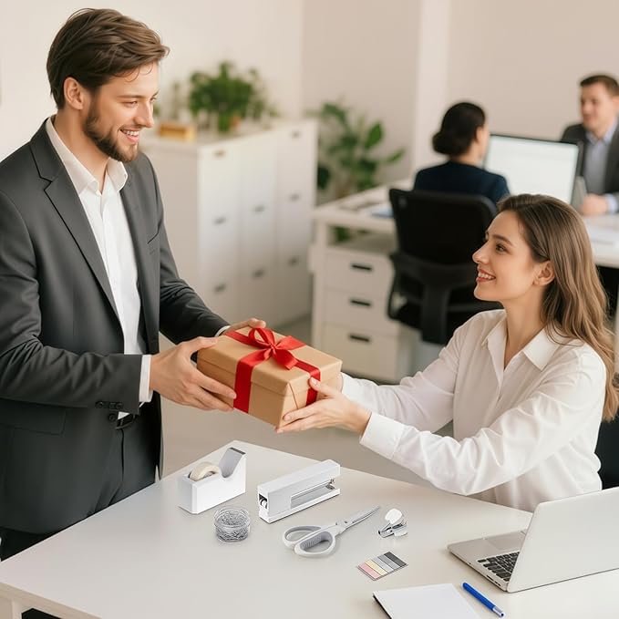 White Office Supplies, White Desk Office Supplies and Accessories, Stapler and Tape Dispenser Set for Women, Office Gift for Women, Office Lady, Coworkers, Office Clerks