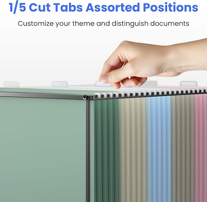 Hanging File Folders Letter Size, Metal File Frame with 50 Pcs Colored Hanging File Folders, 2'' Extension 1/5-Cut Tabs File Organizer Includes Hanging Folders for Desk Office Filing Cabinet
