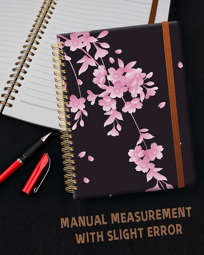 Ruled Spiral Writing Notebook,A5 Hardcover Lined College Journal for Women,Strong Twin-Wire Binding with Premium Paper,8.4" X 6",Perfect for School,Office,Home(Cherry Blossom)