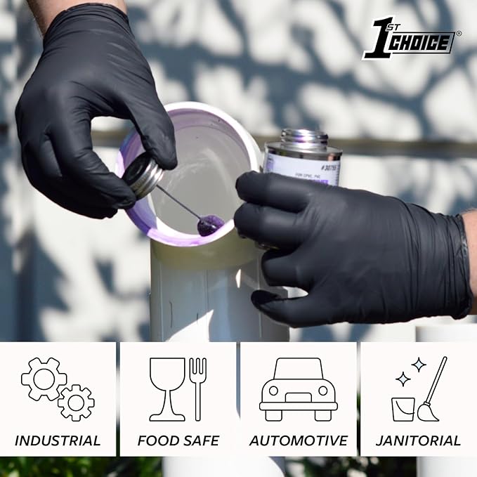 1st Choice Black Nitrile Gloves Disposable Latex-Free 5 Mil Textured for Cooking, Cleaning, Food Prep, Small, 2 Boxes of 100