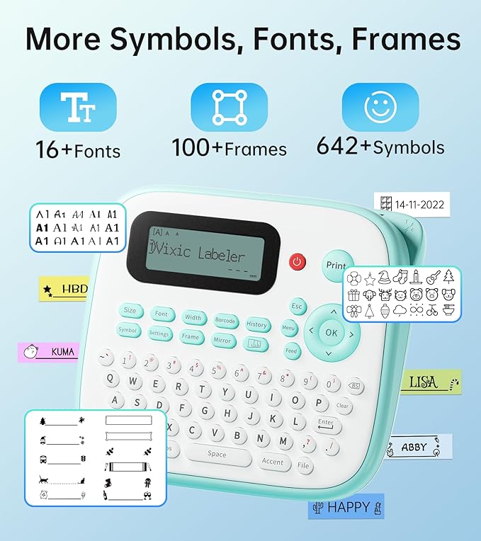 Label Maker Machine with-Tape, Label Maker Waterproof-Labels, Label Maker D210S, Labeler Machine for Classroom Teacher Kids School Items, Portable Label Makers Multiple Symbols Fonts for Home Office