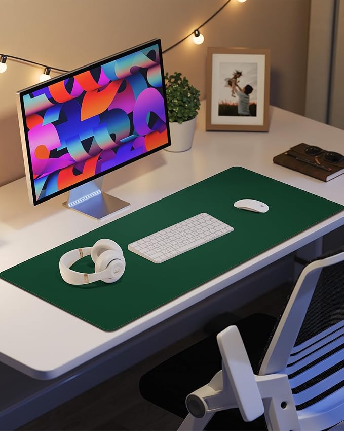 Leather Desk Pad Protector,Desk Mat,Large Mouse Pad, Non-Slip Desk Pad, Waterproof PU Leather Desk Blotter Mat, Desk Cover for Office and Home (Green, 36" x 17")