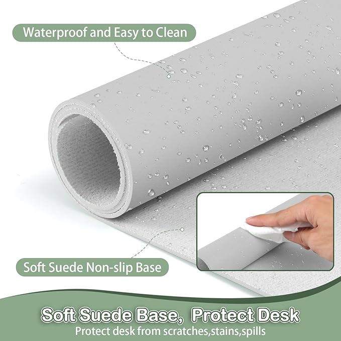 Boutilon Leather Desk Pad Protector,Non-Slip Mouse Pad,Laptop Desk Pad,Office Mouse Mat,Waterproof Leather Desk Blotter,Desk Writing Pad for Office and Home (M-Grey,30"x14")