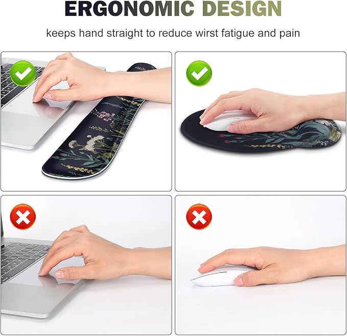 ToLuLu Desk Mat, XXL Large Mouse Pad Wrist Support Set，4 in1 Gaming Mousepad Desk Pad+ Ergonomic Mouse Pad with Wrist Rest + Keyboard Wrist Rest+Coaster for Home Office Computer Table, Weeds Plants