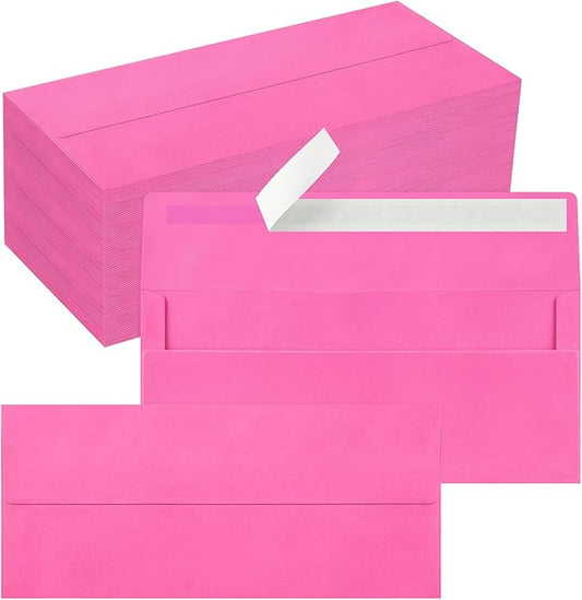 200 Pack #10 Business Envelopes, Self Seal Standard Hot Pink Envelopes for Secure Business & Legal Mailing, Office, Checks, Letter, Invoices, 4 1/8 x 9 1/2 Inches