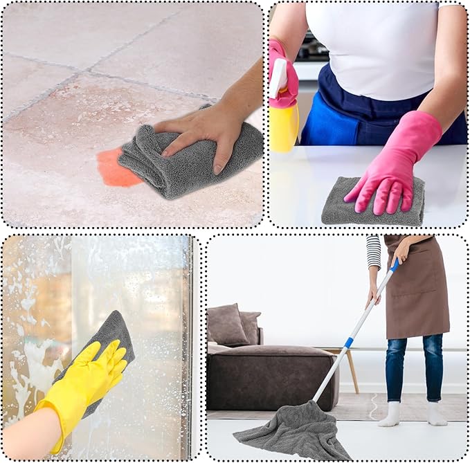 Anmrept 5 PCS Extra Large Microfiber Cleaning Cloth 30"x20", Washable Reusable Floor Cloth for Squeegee Mop House Floor Kitchen Car Window Highly Absorbent, Lint and Streak Free (Grey)
