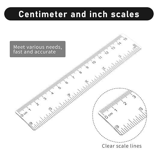 3 Pack 6 Inch Ruler Clear 6 in Small Ruler Plastic Straight Rulers with Centimeters and Inches, Shatterproof Measuring Tools for School, Office and Home