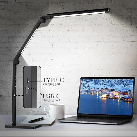 LED Desk Lamp for Home Office,Creative Touch Reading Light, with Memory Dual Light and Adjustable Swing Arm,15W 4 CCT Eye-Care Modes & 4 Brightness Levels Table Lamp with USB Charging Ports-Black