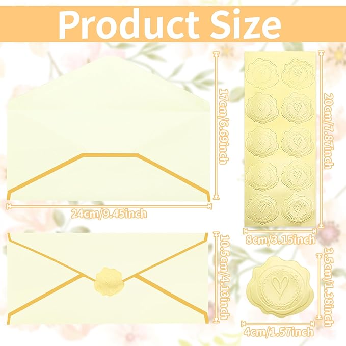 Business Envelopes with Gold Border 30 Pack #10 Envelopes Made of 150gsm Paper, Standard Envelopes with Gold Stickers for Office, Checks, Letter Mailing,9.45 x 4.13 Inches(Cream Color)