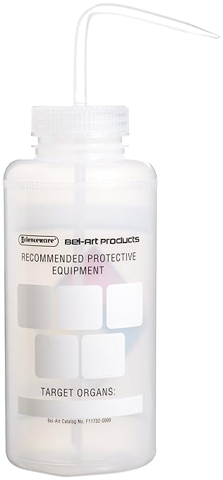SP Bel-Art Safety-Labeled 4-Color LYOB Wide-Mouth Wash Bottles; 1000ml (32oz), Polyethylene w/Natural Polypropylene Cap (Pack of 4) (F11732-0009)
