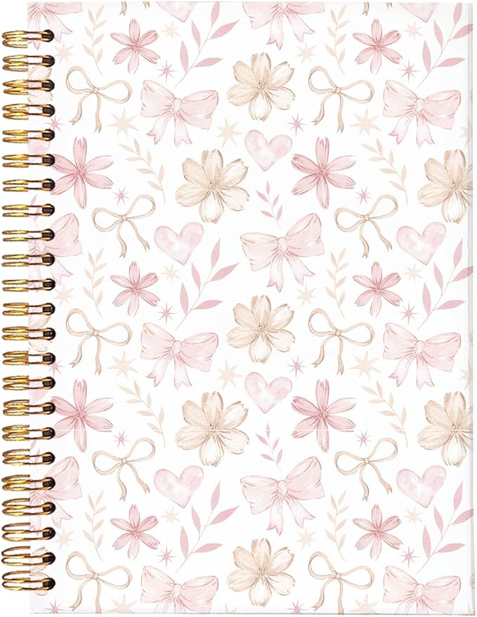 Floral Spiral Notebook for Women Girls, Cute Notebooks for Women Girls, Coquette Pink Bow Floral Journal A5, Gift for Women, Pretty Gift for Teen Girls Students