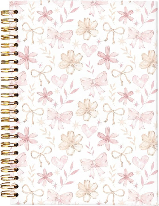 Floral Spiral Notebook for Women Girls, Cute Notebooks for Women Girls, Coquette Pink Bow Floral Journal A5, Gift for Women, Pretty Gift for Teen Girls Students