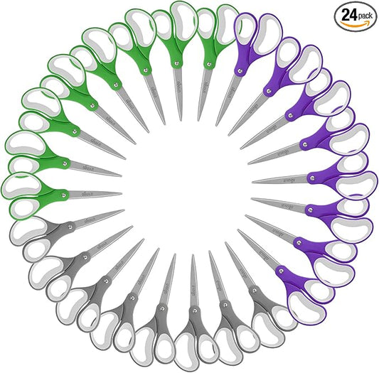 LIVINGO Scissors Bulk 24 Pack: 8” Sharp Scissors Set All Purpose for Office Middle High School Student Teacher Arts Crafts Supplies Cutting Wrapping Paper, Sewing Fabric Shears for Household