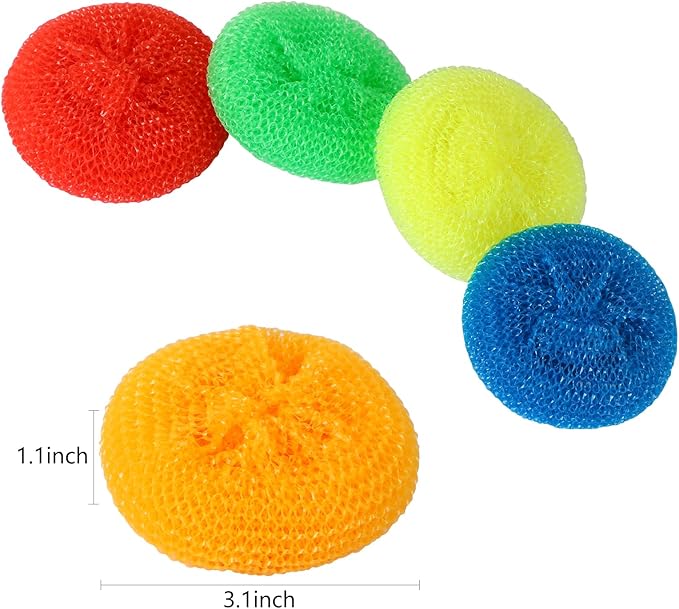 MIDELONG Plastic Dish Scrubbers for Dishes Plastic Pot Round Scrubber Scouring Pad Dish Scourers, Assorted Colors Poly Mesh Scouring Dish Pads for Kitchen Cleaning, Pack of 5