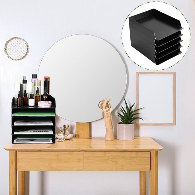 Wenqik 20 Pcs Stackable Paper Trays Rectangular Plastic Desk Holder Desktop Document File Organizer Storage Letter for Back to School Office Classroom (Black)