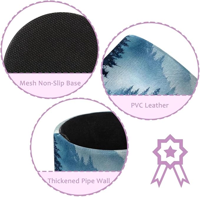 1 Pack Watercolor Mountain Deer Circular Pen & Pencil Holder - Durable PU Leather Pencil Cup, Desk Accessories Organizer for Office Desk School Home