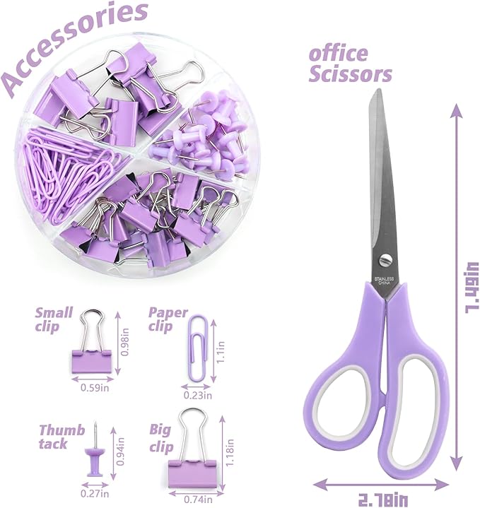 Purple Desk Accessories, UPIHO Rotating Pen Holder Set,Purple Office Supplies with Purple Stapler and Tape Dispenser Set, Gifts for Office Clerks,Student