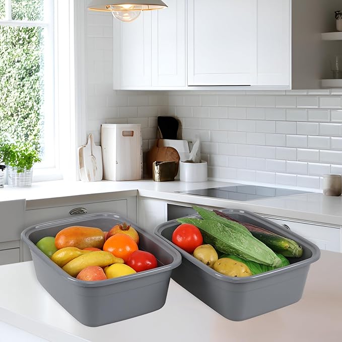 12 Quart Rectangle Plastic Dishpan Basin, 4 Pack Small Dish Tub, Grey