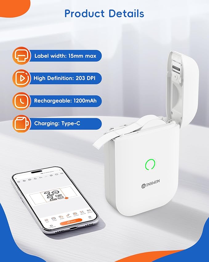 Label Maker Machine with Tape, D11s Bluetooth Label Maker Waterproof Labels, Portable Mini Label Printer with Various Templates for Home Office School, White