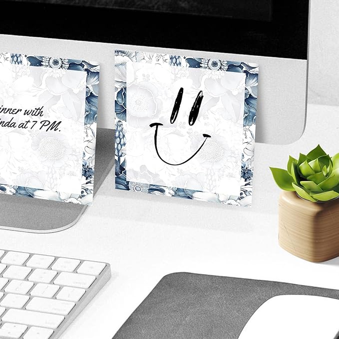 Sticky Notes, 2 Pads, 3x3 inches, Cute Colorful Fun Self-Stick Note Pads, Easy Post, Strong Adhesive Notepad Navy Blue Vintage Floral