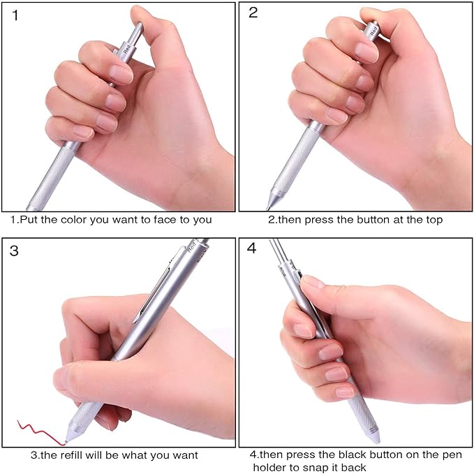 DUNBONG 4 in 1 Multicolor pen, Metal Cased Multifunction Pen, 0.5mm Mechanical Pencil, Red, Blue and Black, 1-Count (Black)