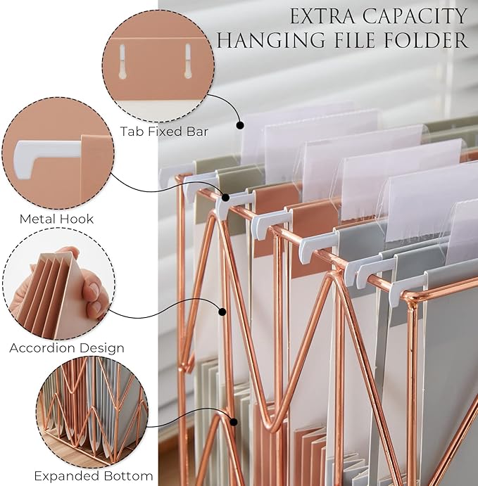 Y YOMA Letter Size - 24 Pack Extra Capacity Hanging File Folders Accordion Decorative File Folder Cute Colored Hanging Folder Organizer for Office Home with 1/5-Cut Adjustable Tabs, Natural Color