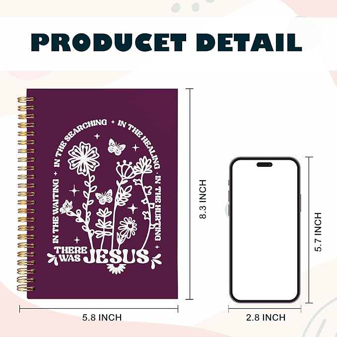 BearCake Boho Floral Christian Notebook Journal, Christian Gifts for Women, Bible Notebooks for Note Taking, Bible Journaling Notebook, There Was Jesus Hardcover Spiral Notebook 5.5x8.3 Purple 1