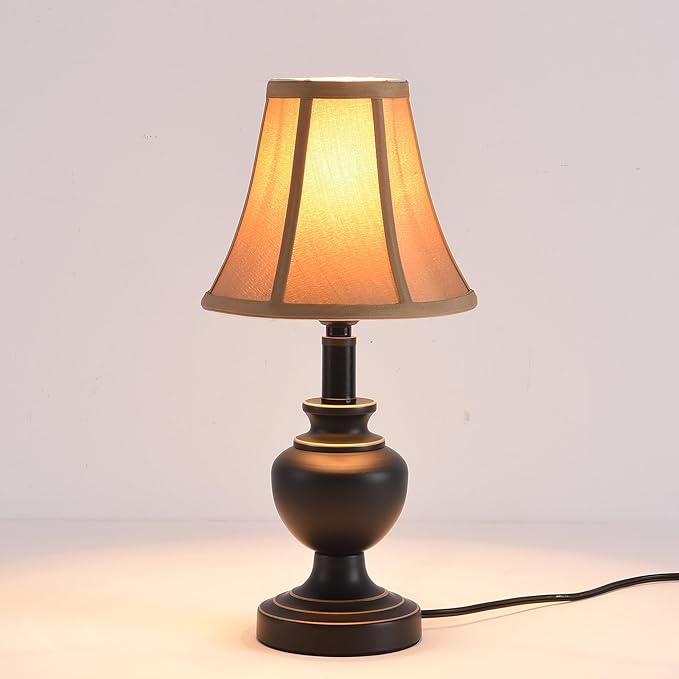 Traditional Table Lamp, Desk Lamp for Living Room with Fabric Shade, Vintage Bedside Lamp Black Finish for Bedroom Nightstand Office Hotel (Pack-01)