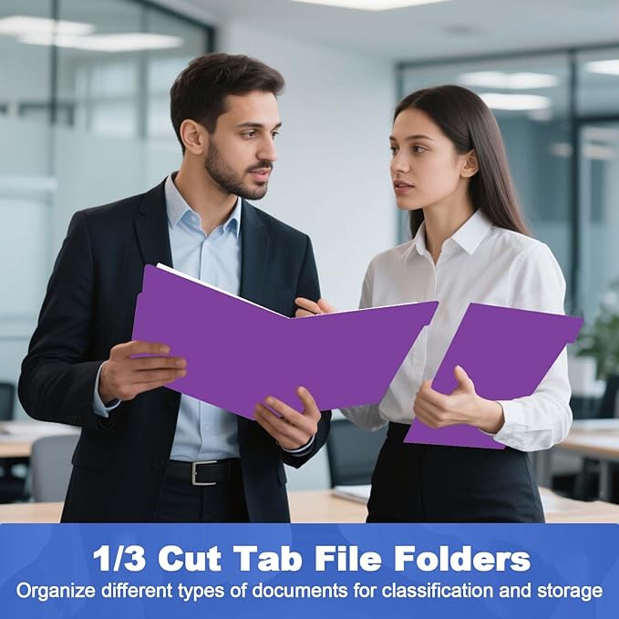 File Folder, HERKKA 120 Pack 1/3 Cut Tab File Folders, File Folders Great for Organizing and Filing, Letter Size, Purple
