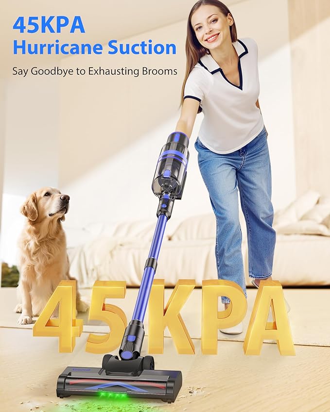 XenonLab Cordless Vacuum Cleaner, 45KPA Stick Vacuum Cleaners for Home, 6-in-1 Rechargeable Lightweight Vacuum, Up to 35Mins Runtime, with Powerful Suction for Carpets, Pet Hair, Hardwood Floors