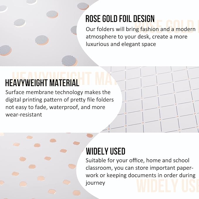 Y YOMA 12 Pack Rose Gold File Folders Letter Size Decorative File Folder Cute Pretty Colored Heavyweight Filing Folder Office Supplies File Organizers for Office School Home Desktop with 1/3-Cut Tab