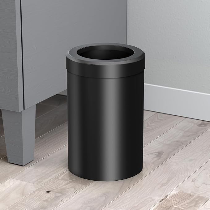 Gatco Modern Round Waste Basket and Toilet Brush Set, Matte Black- Stainless Steel Trash Can with Removable Lid, Leakproof, 3 Gallon Capacity for Bathroom, Bedroom, Kitchen, or Office