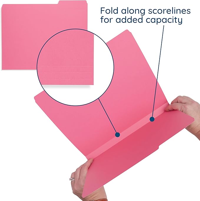 100 Blue Summit Supplies Pink File Folders, Letter Size with 1/3 Tab, Durable 11pt Paper, Pink File Folder 100 Pack, Holds Letter Size Documents